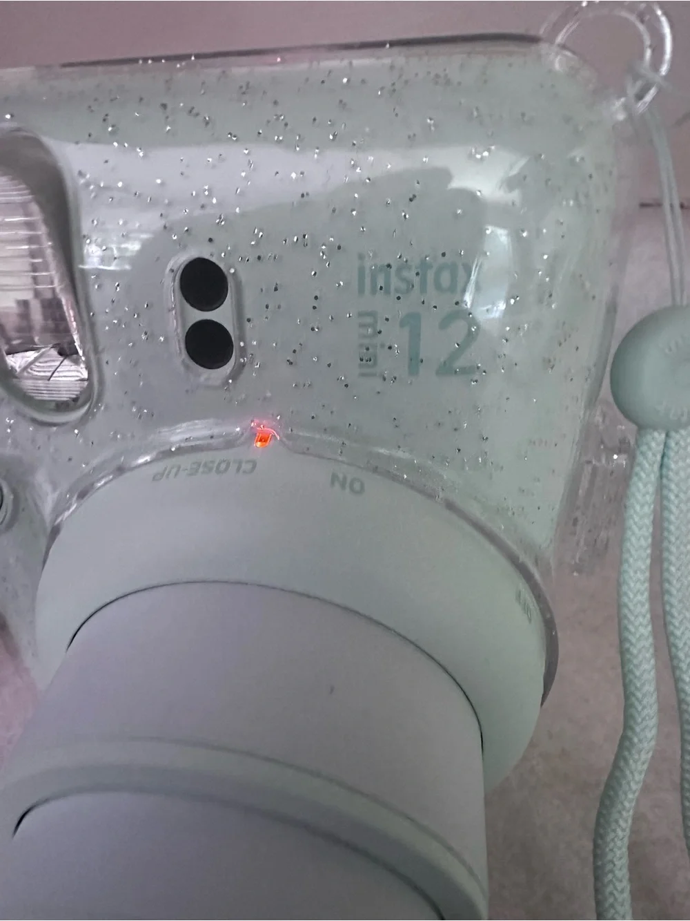 Fujifilm Instax Mini 9 Instant Camera in Mint Green with Glitter Case